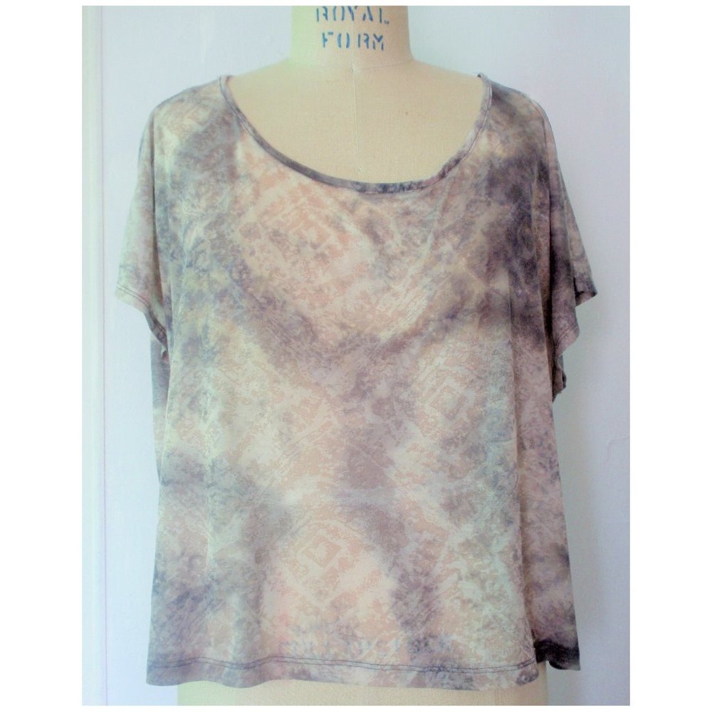 FOREVER 21 GRAY TAUPE TIE-DYE CROPPED T-SHIRT L